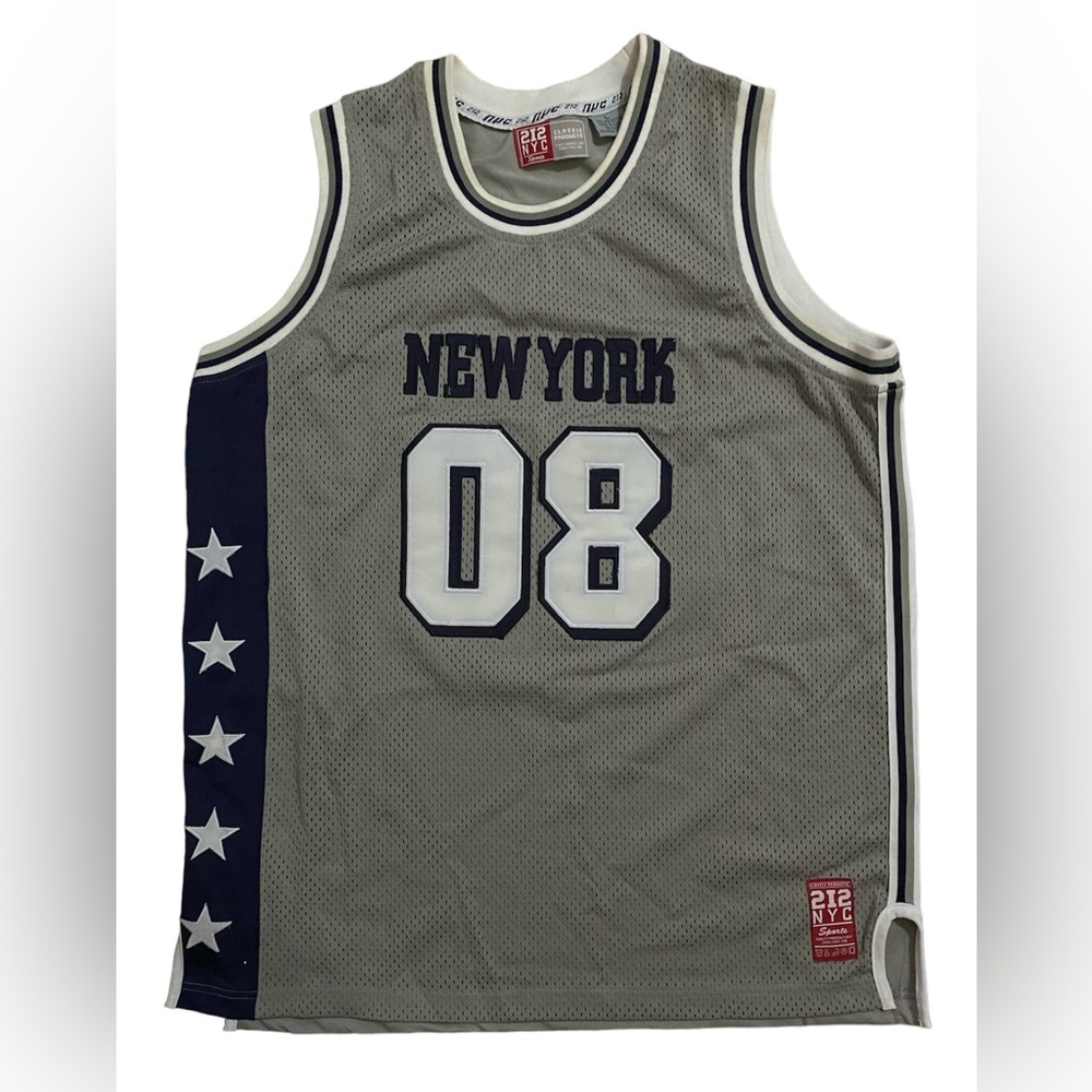 New York  #08 212 NYC Mens Gray Sleeveless Basketball Jersey  Large L.